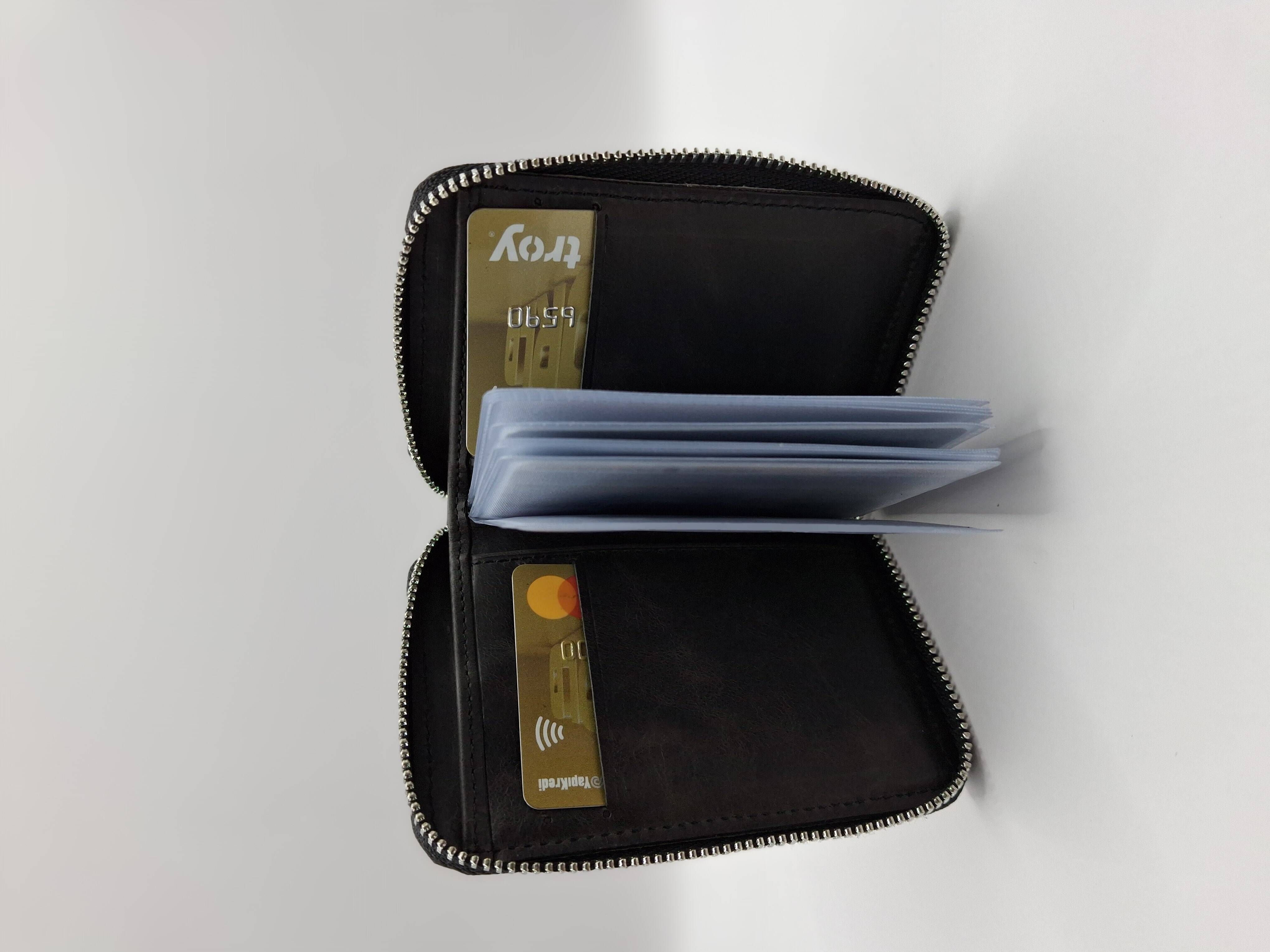 Fermuarlı Kartlık Deri Cüzdan Yatay-Siyah