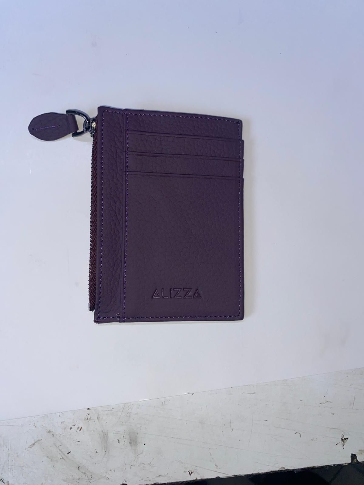 Fermuarlı Mor Deri Kartlık