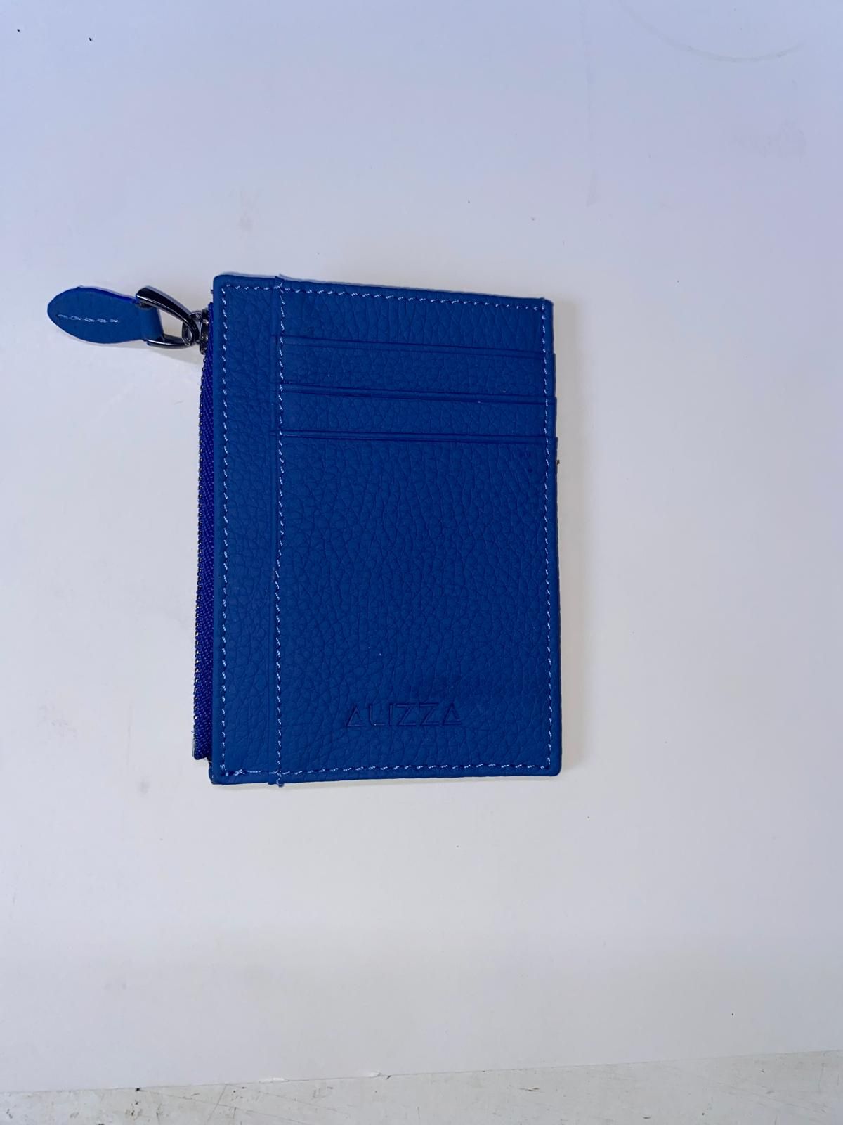 Fermuarlı Saks Mavisi Deri Kartlık