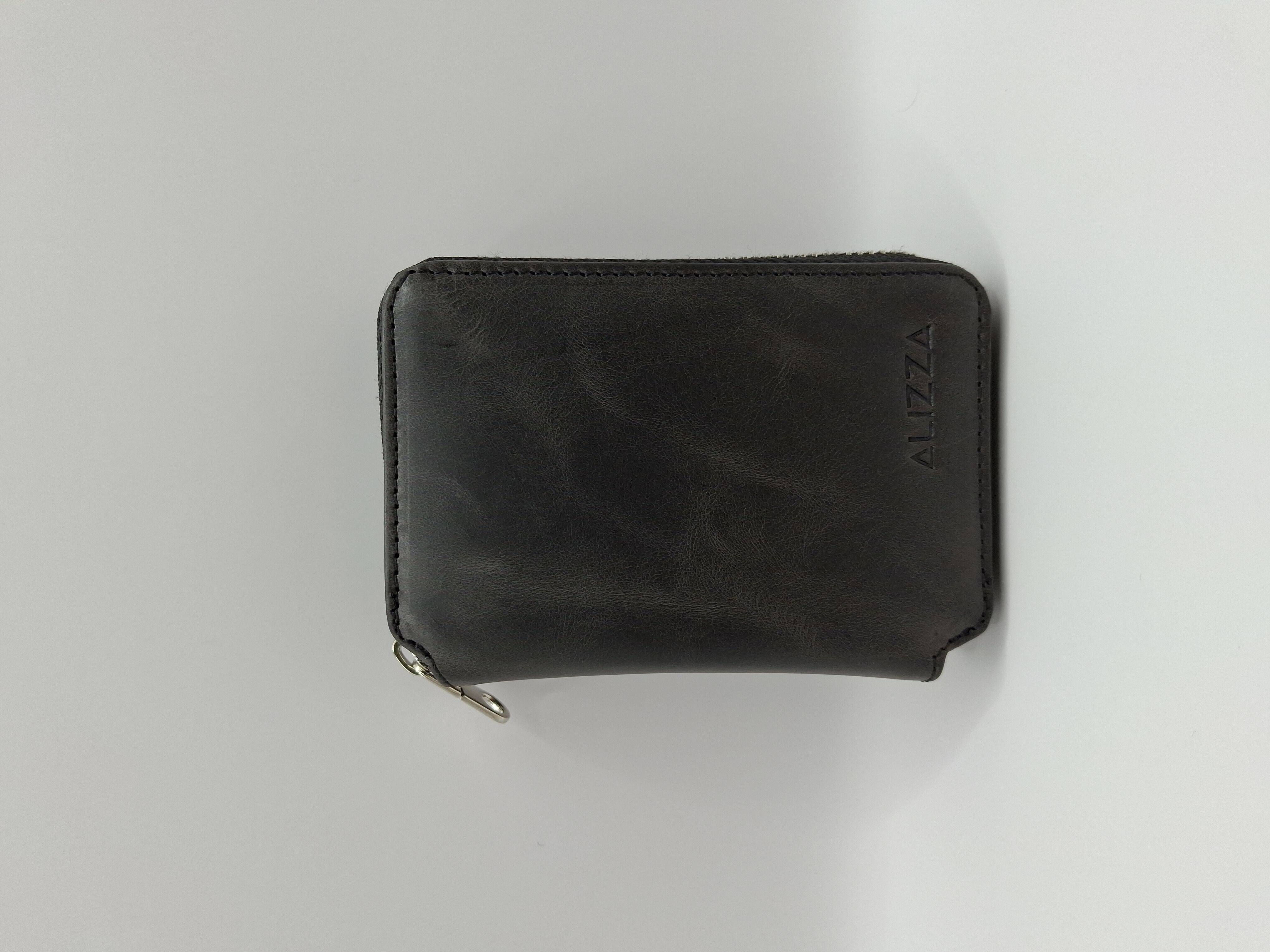 Fermuarlı Kartlık Deri Cüzdan Yatay-Siyah